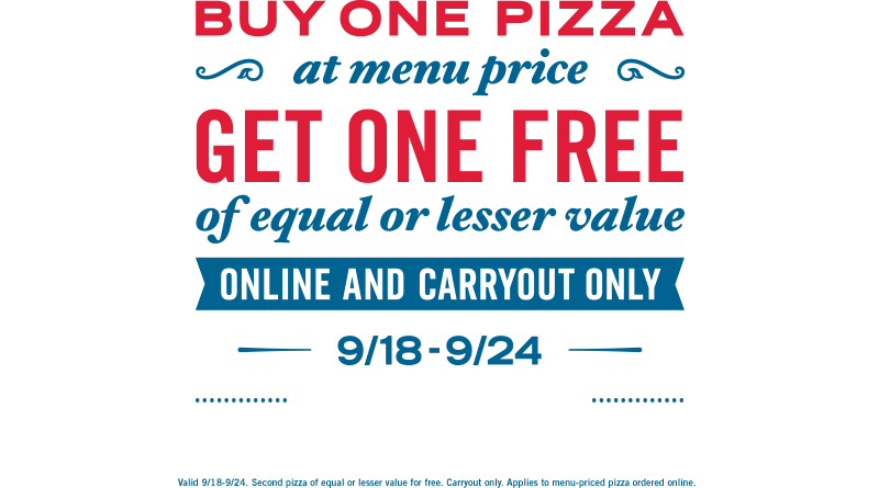 online only 50% off all pizzas at menu price