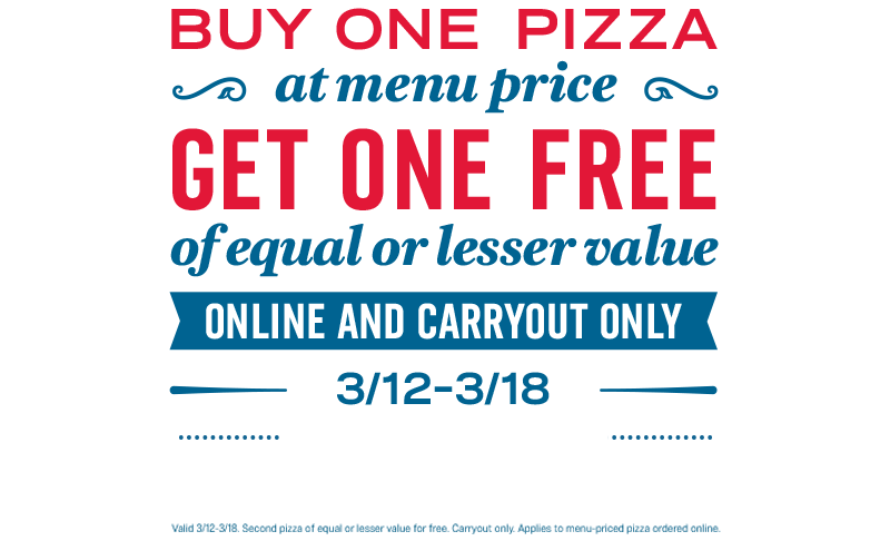 online only 50% off all pizzas at menu price