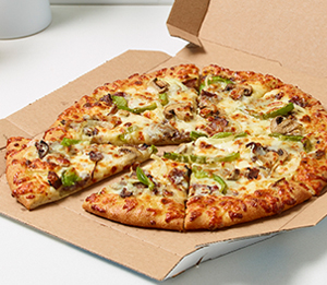 Domino S Menu Pizza Pasta Chicken Sandwiches More General Menu Buffalo chicken pizza (two medium slices) 540 calories, 24 g fat (13 g saturated, 0 g trans), 1,300 mg sodium, 4 g sugar, 24 g protein two of the best bar foods come together to create one of the worst pizzas at domino's. domino s menu pizza pasta chicken