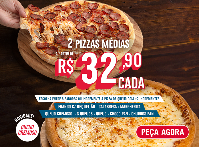Monte sua pizza com dois ingredientes ou peça um dos oito sabores favoritos por R$32,90 /cada